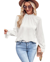 Thumbnail for Azura Exchange Frilled Mock Neck Ripple Sleeve Blouse - L