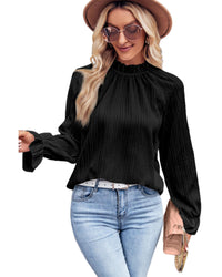 Thumbnail for Azura Exchange Frilled Mock Neck Ripple Bubble Sleeve Blouse - L