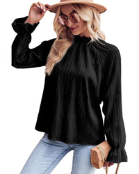 Thumbnail for Azura Exchange Frilled Mock Neck Ripple Bubble Sleeve Blouse - M