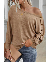 Thumbnail for Azura Exchange Button Decor Dolman Sleeve Top - L