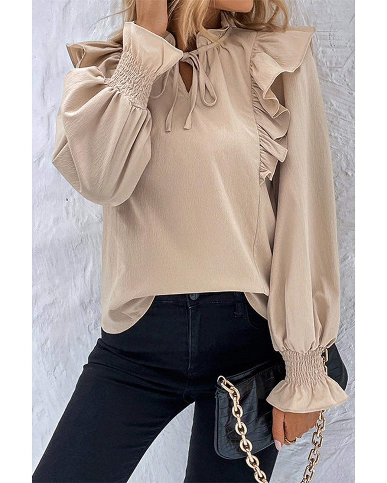 Azura Exchange Ruffled Bubble Sleeve Blouse - L