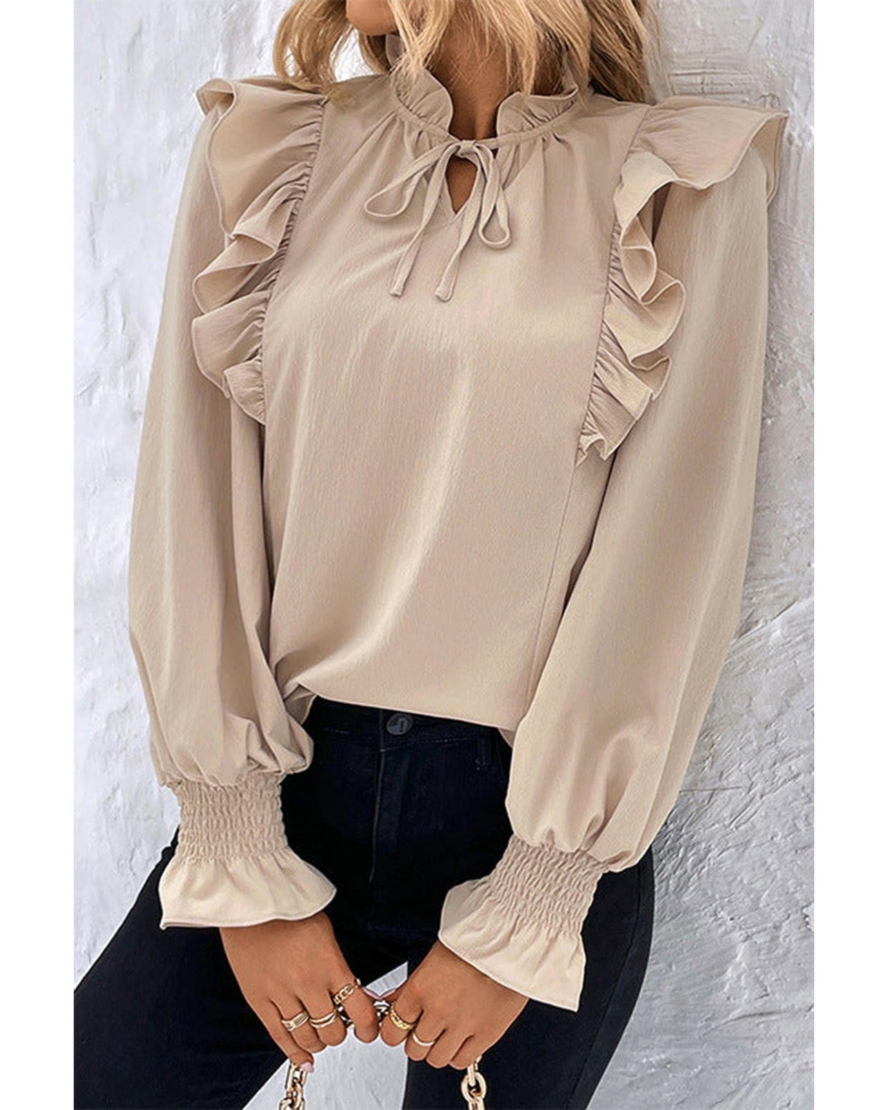 Azura Exchange Ruffled Bubble Sleeve Blouse - L