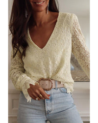 Thumbnail for Azura Exchange Floret Lace V Neck Long Sleeve Blouse - M