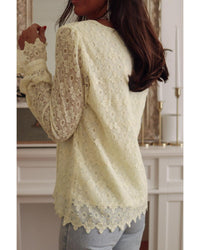 Thumbnail for Azura Exchange Floret Lace V Neck Long Sleeve Blouse - M