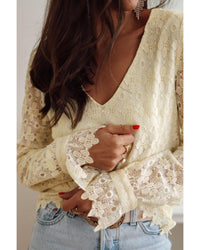 Thumbnail for Azura Exchange Floret Lace V Neck Long Sleeve Blouse - M