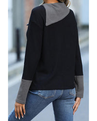 Thumbnail for Azura Exchange Black Colorblock Asymmetrical Neck Top - M