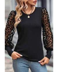 Thumbnail for Azura Exchange Leopard Patchwork Mesh Puff Sleeve Top - L