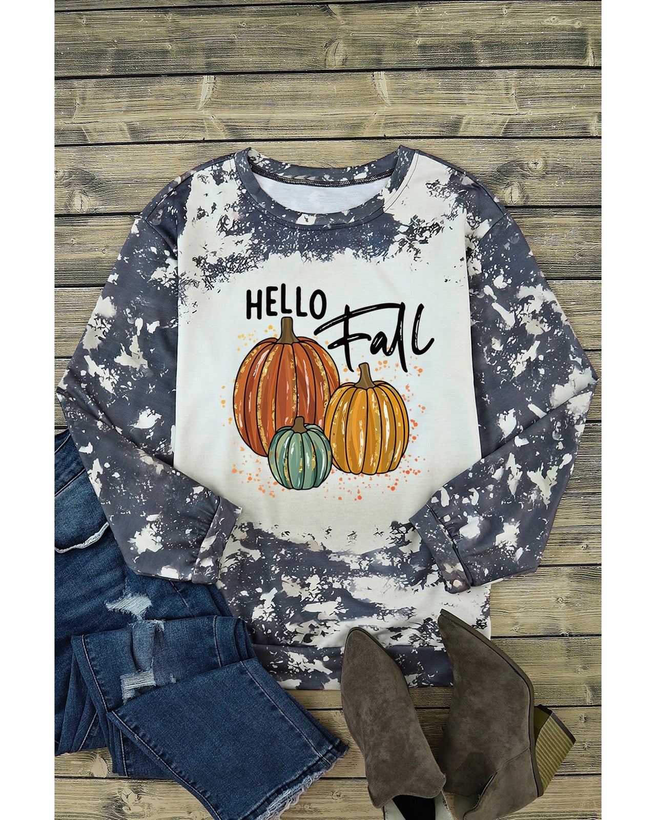 Azura Exchange Hello Fall Pumpkin Graphic Tie Dye Long Sleeve Top - M