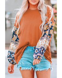 Thumbnail for Azura Exchange Floral Print Balloon Sleeve Top with Lace Details - L