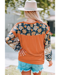 Thumbnail for Azura Exchange Floral Print Balloon Sleeve Top with Lace Details - L