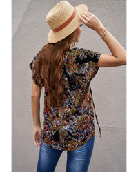 Thumbnail for Azura Exchange Printed V-neck Flutter Sleeve Blouse - S