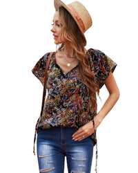 Thumbnail for Azura Exchange Printed V-neck Flutter Sleeve Blouse - S