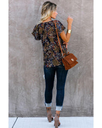 Thumbnail for Azura Exchange Printed V-neck Flutter Sleeve Blouse - S