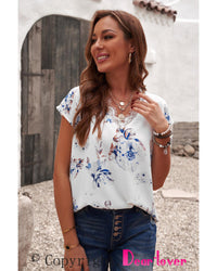 Thumbnail for Azura Exchange Scalloped V Neck Short Sleeves Top - M