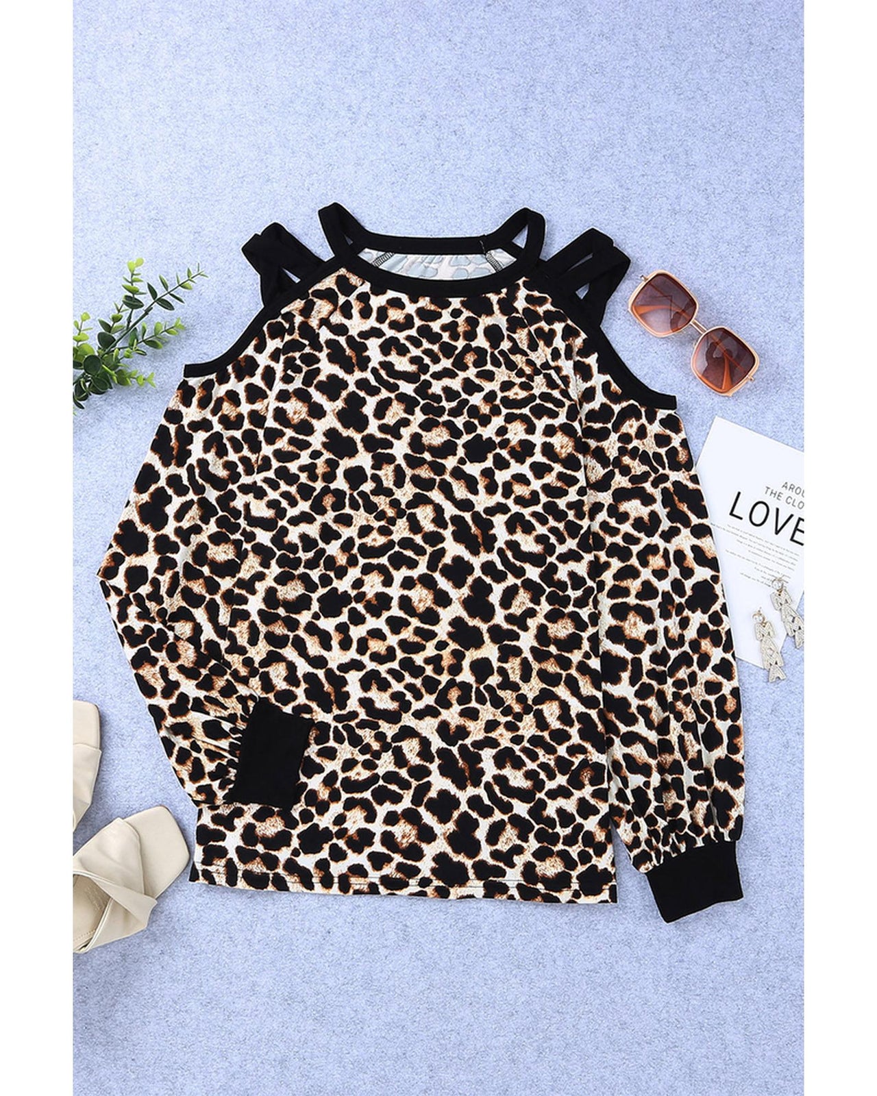 Azura Exchange Cold Shoulder Leopard Top - L