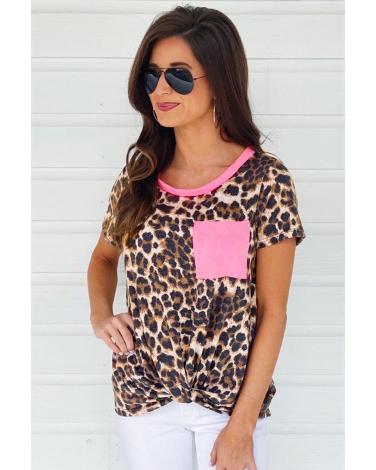 Azura Exchange Neon Pink Leopard Pocket T-shirt - M