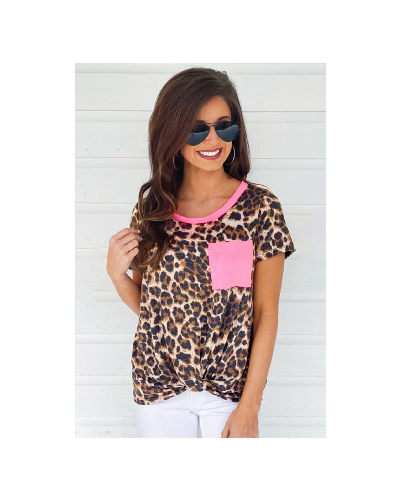 Azura Exchange Neon Pink Leopard Pocket T-shirt - M