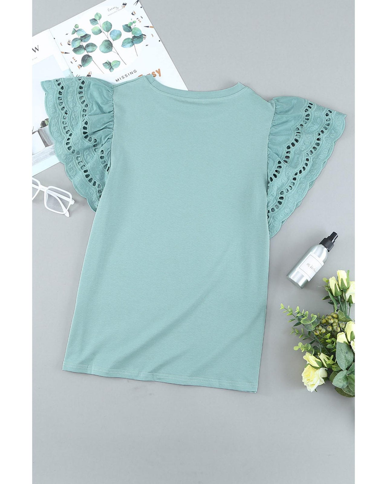 Azura Exchange Hollow Out Ruffle Sleeve T-shirt - 2XL