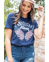 Thumbnail for Azura Exchange American Woman Eagle Wing Flag Graphic Tee - 2XL