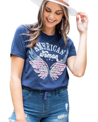 Thumbnail for Azura Exchange American Woman Eagle Wing Flag Graphic Tee - 2XL