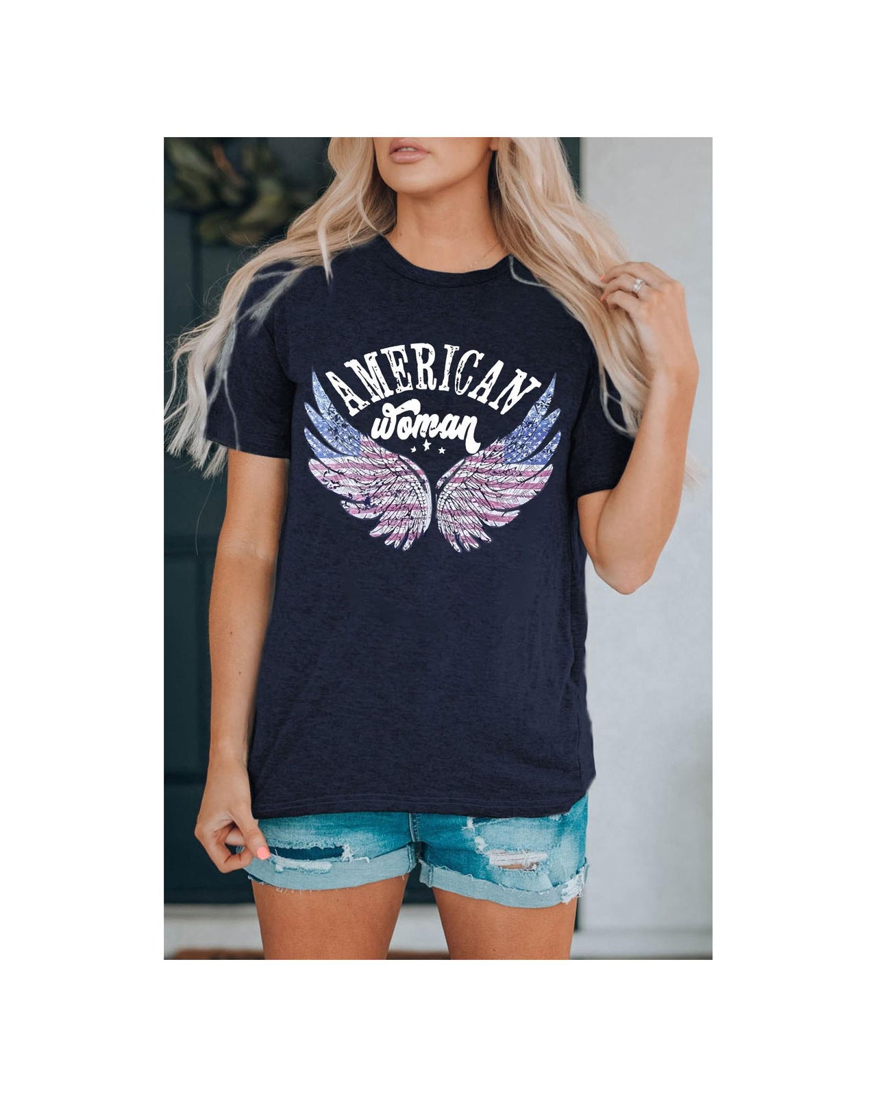 Azura Exchange American Woman Eagle Wing Flag Graphic Tee - 2XL