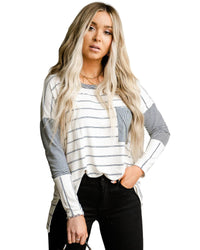 Thumbnail for Azura Exchange Patchwork High Low Side Slits Long Sleeve Top - L