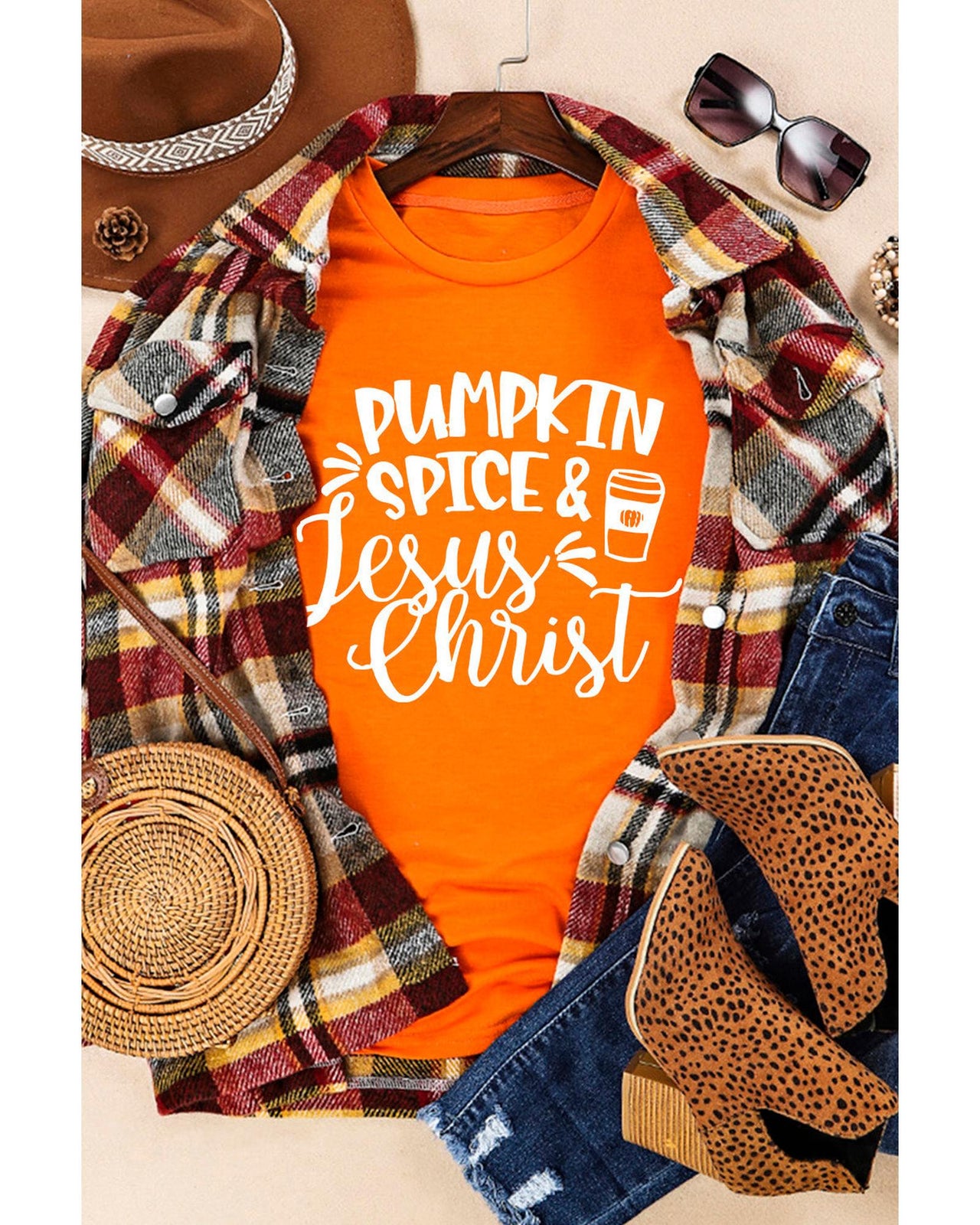 Azura Exchange PUMPKIN SPICE & Jesus Christ Graphic T-shirt - 2XL