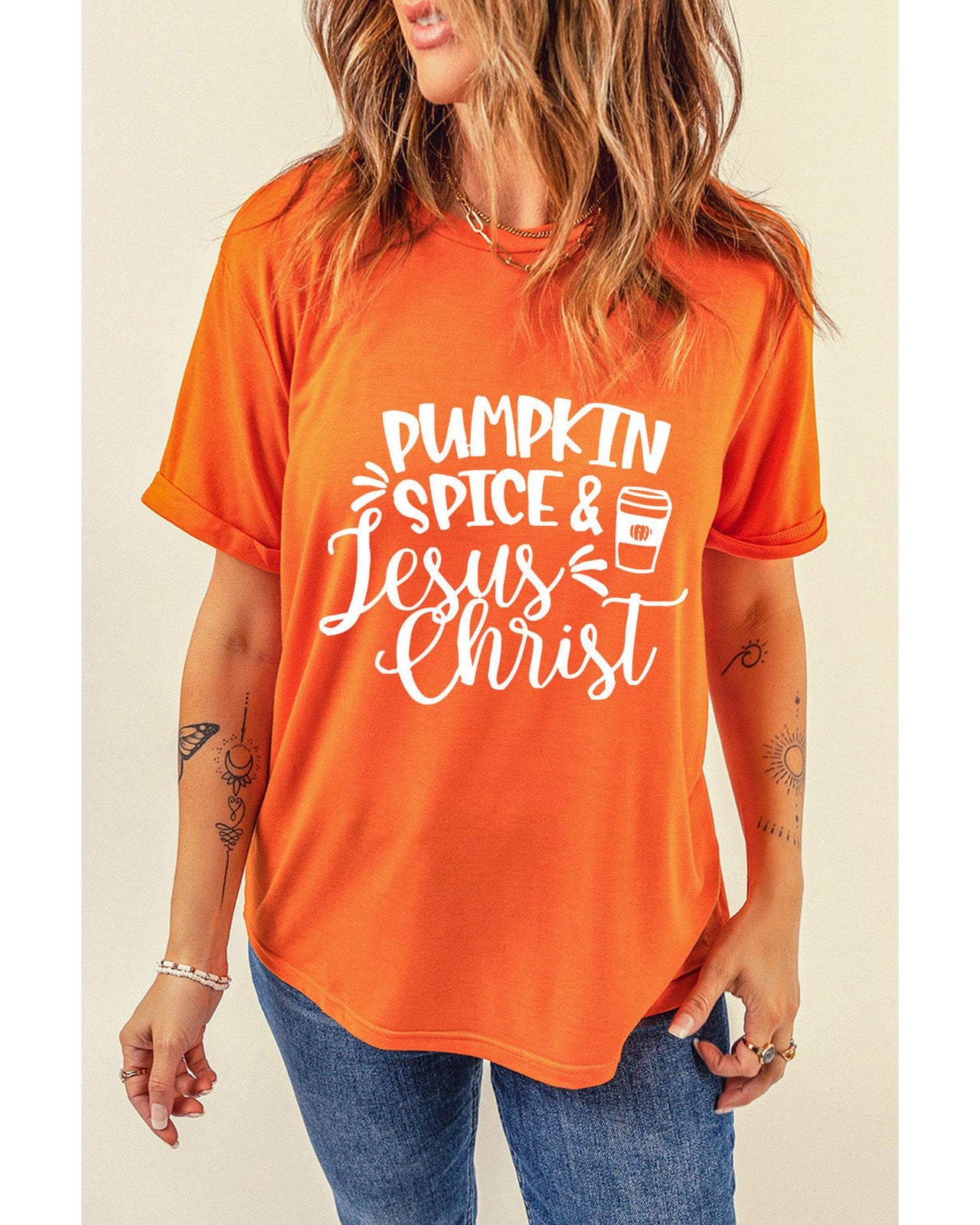 Azura Exchange PUMPKIN SPICE & Jesus Christ Graphic T-shirt - 2XL