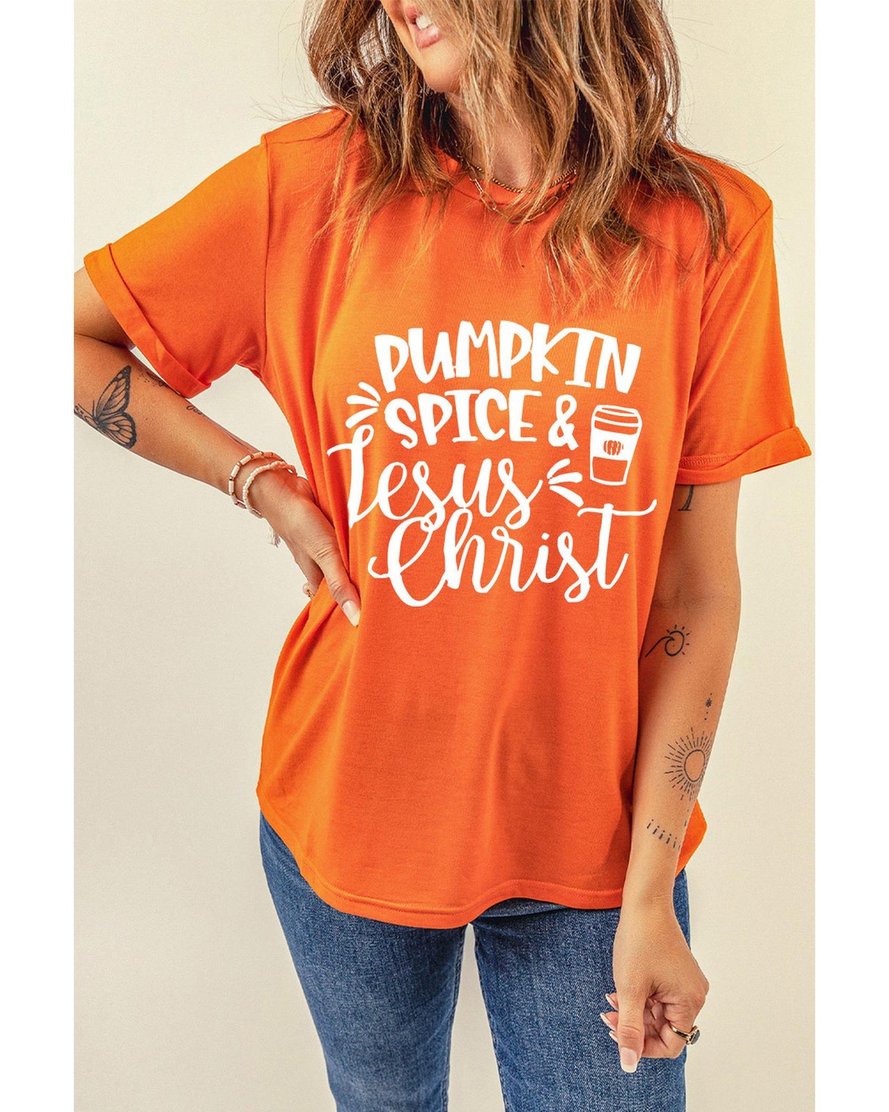 Azura Exchange PUMPKIN SPICE & Jesus Christ Graphic T-shirt - 2XL