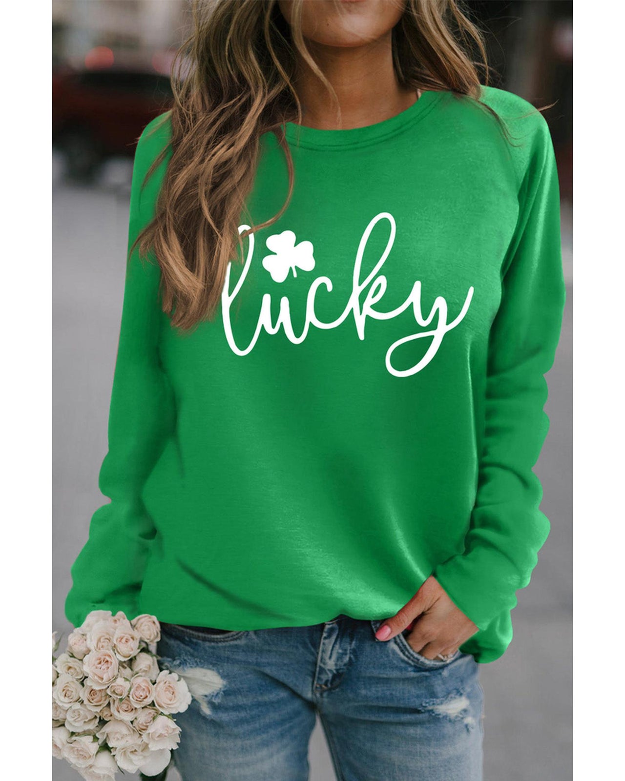 Azura Exchange Lucky Clover Print Graphic Sweatshirt - L