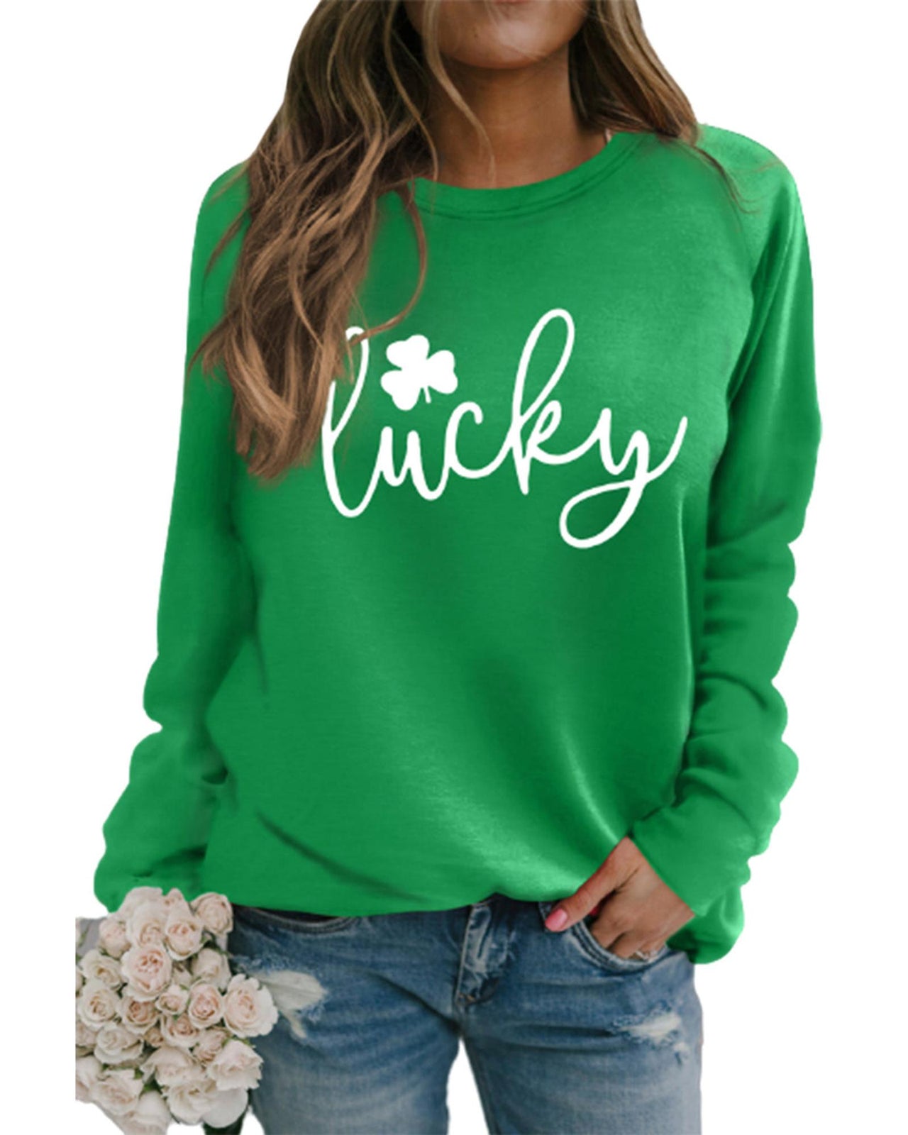 Azura Exchange Lucky Clover Print Graphic Sweatshirt - L