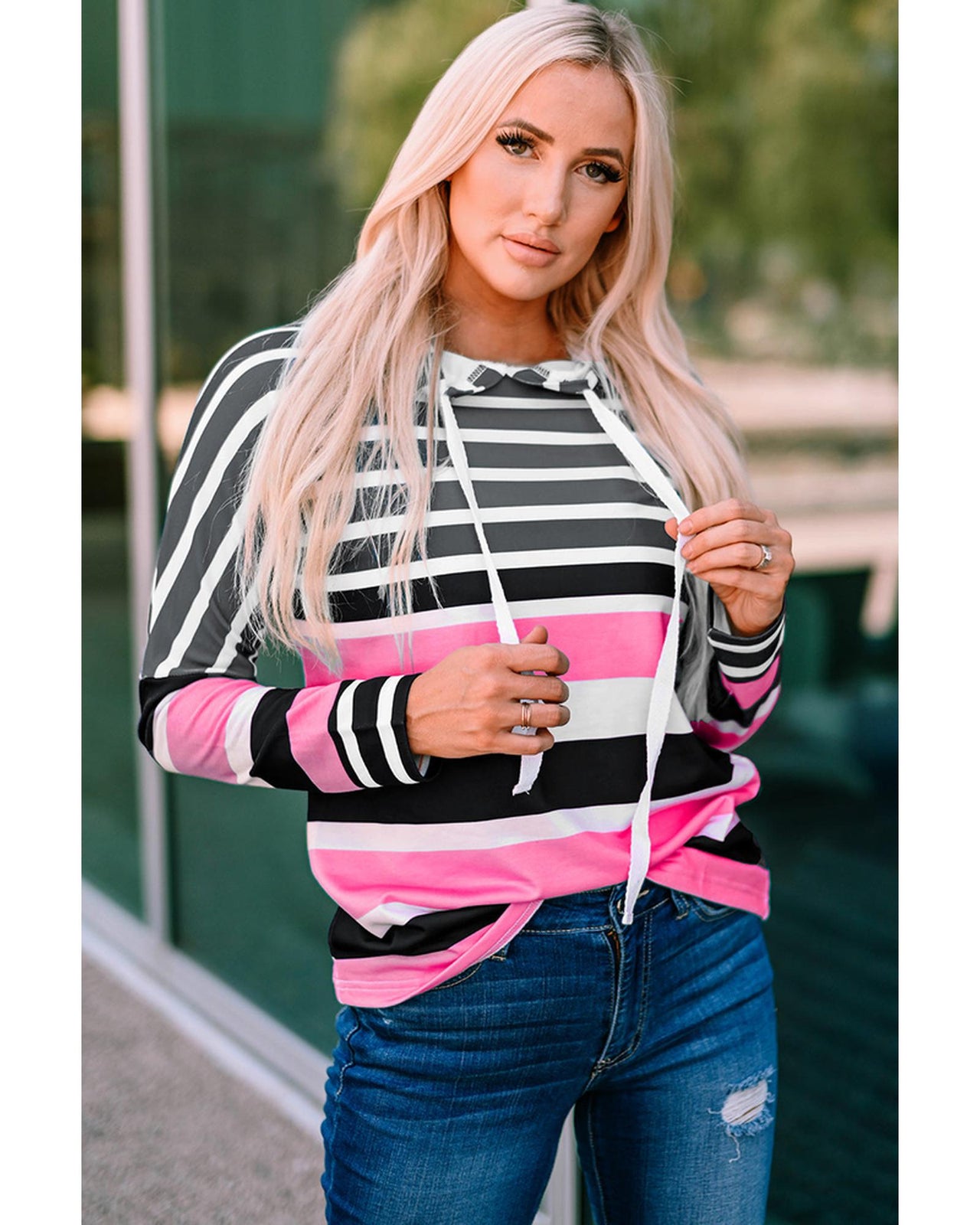 Azura Exchange Striped Drawstring Hoodie - M