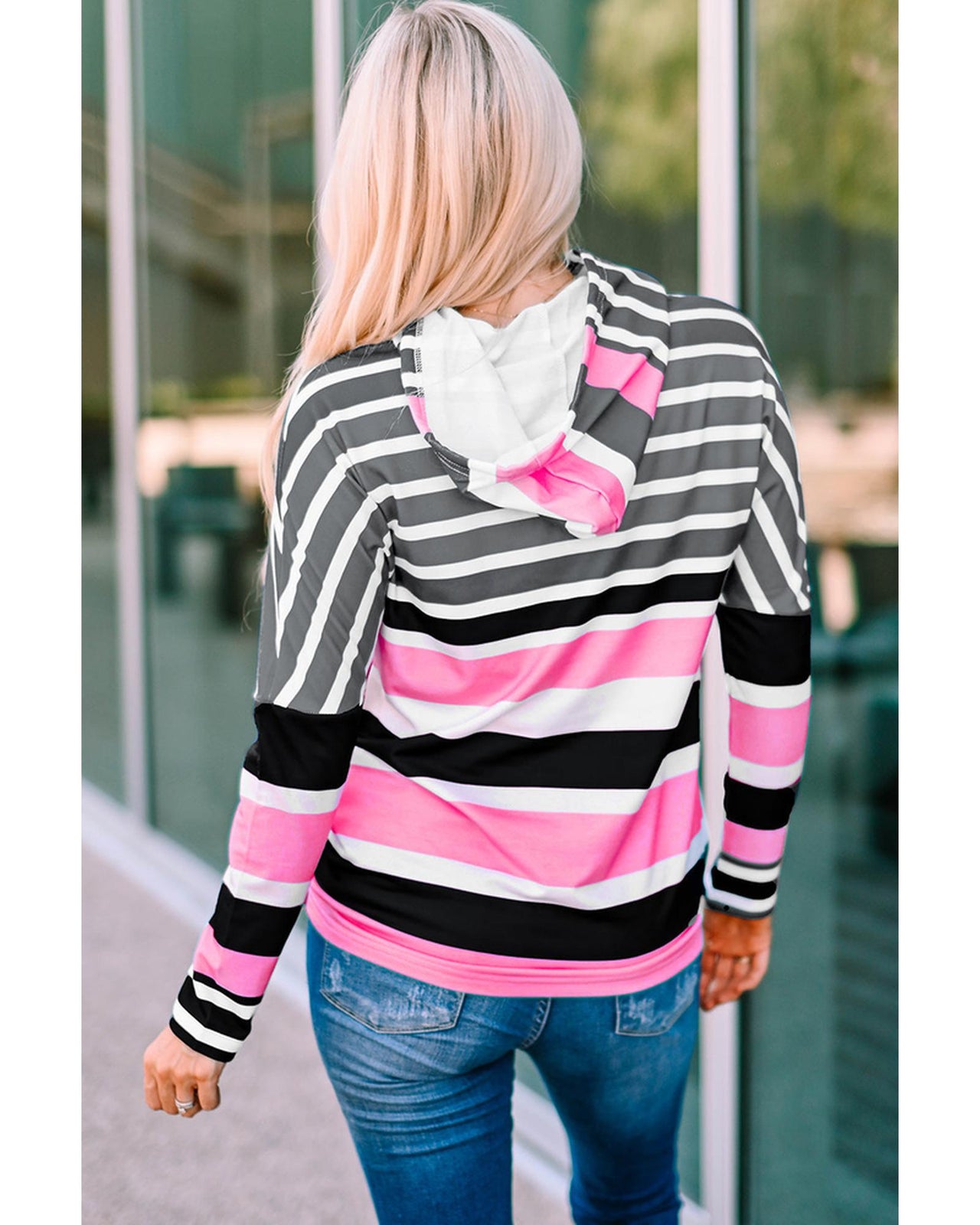 Azura Exchange Striped Drawstring Hoodie - M