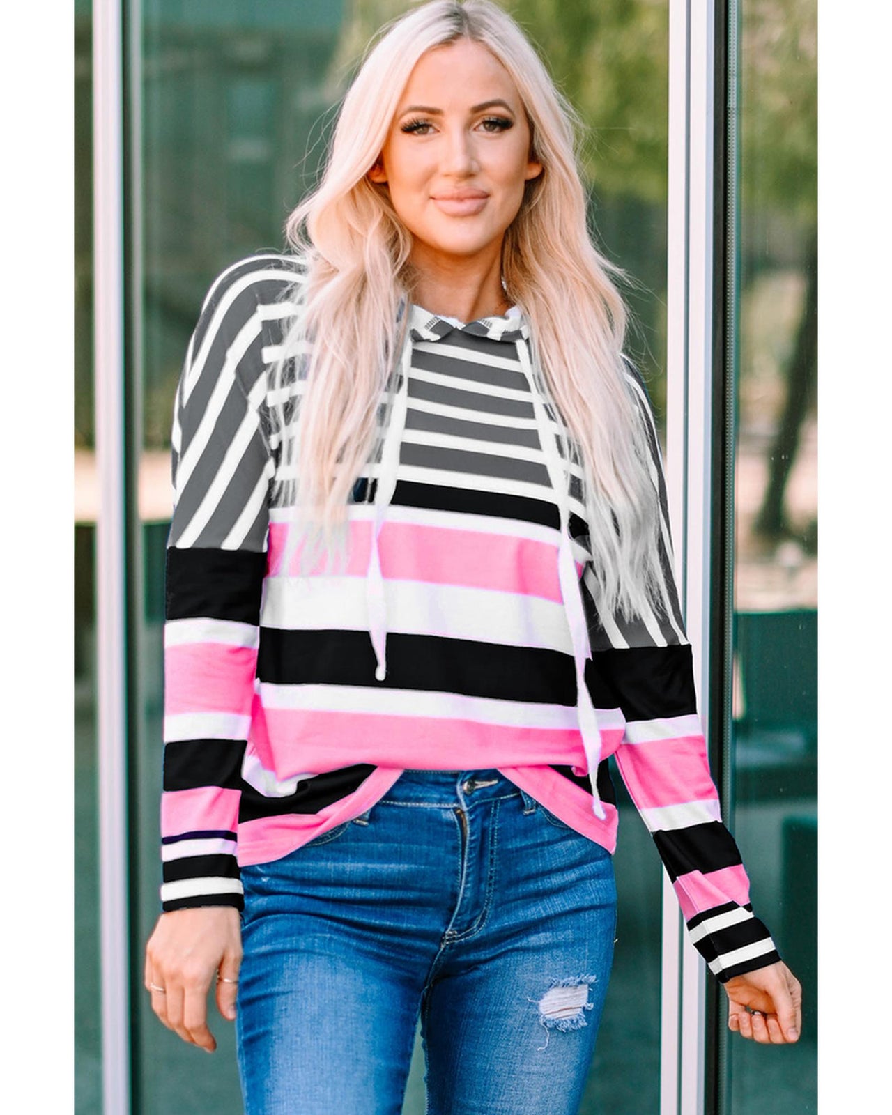 Azura Exchange Striped Drawstring Hoodie - M