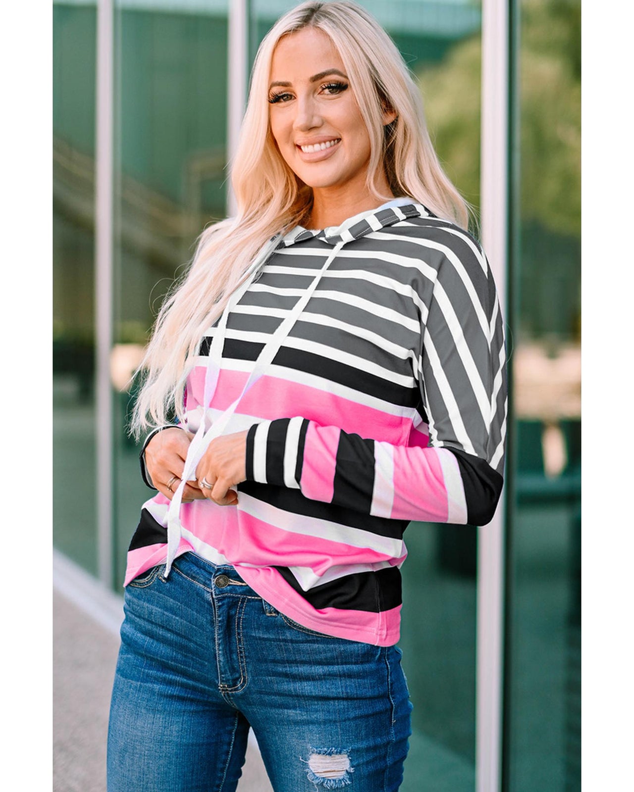 Azura Exchange Striped Drawstring Hoodie - M