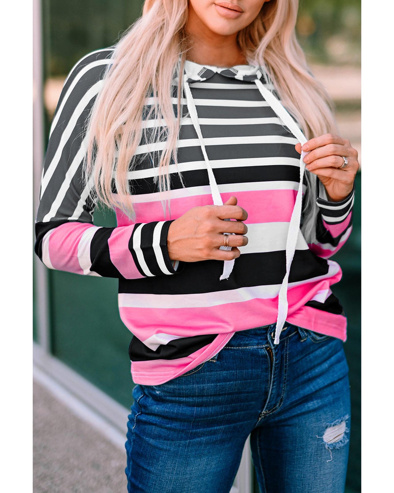 Azura Exchange Striped Drawstring Hoodie - M