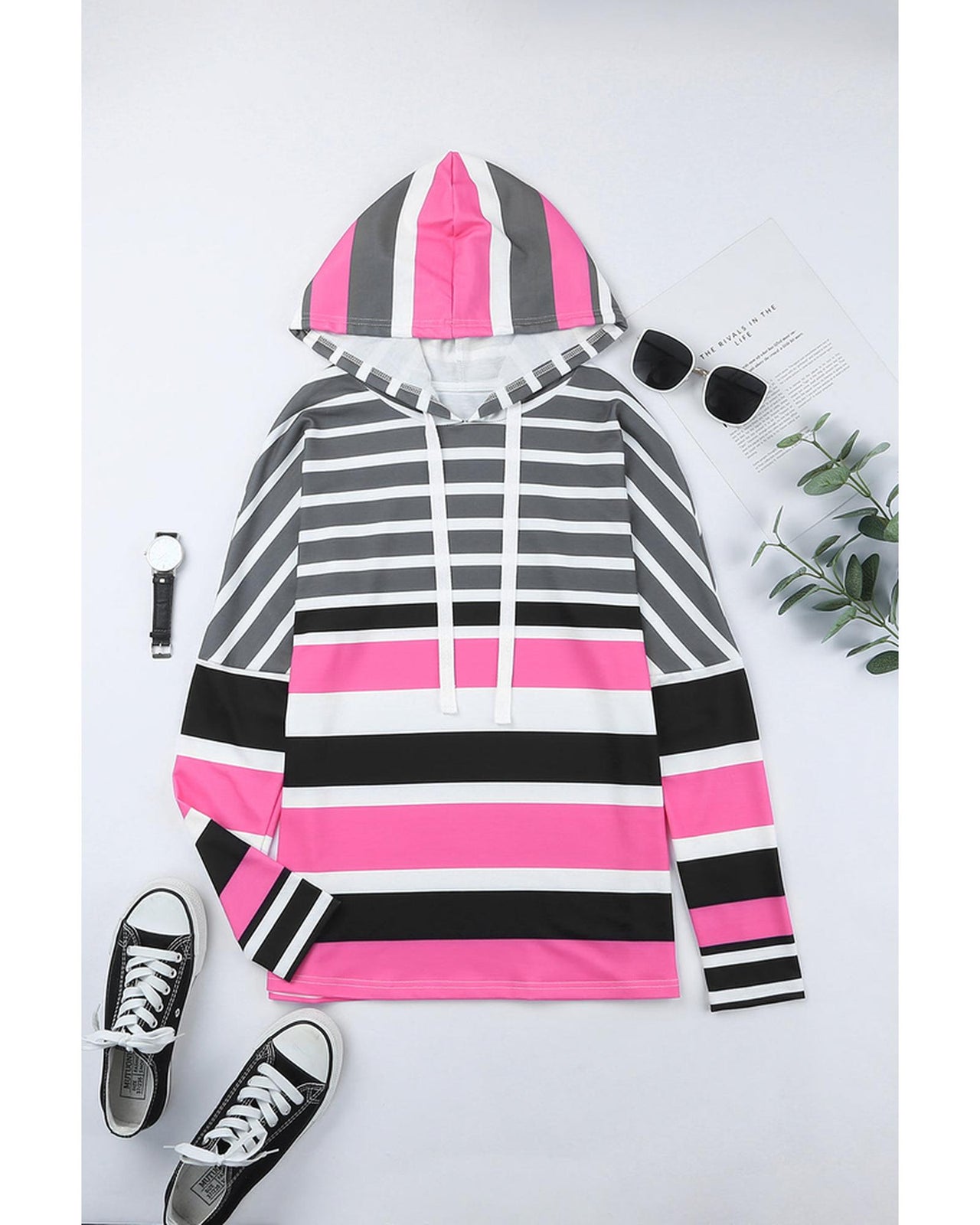 Azura Exchange Striped Drawstring Hoodie - M