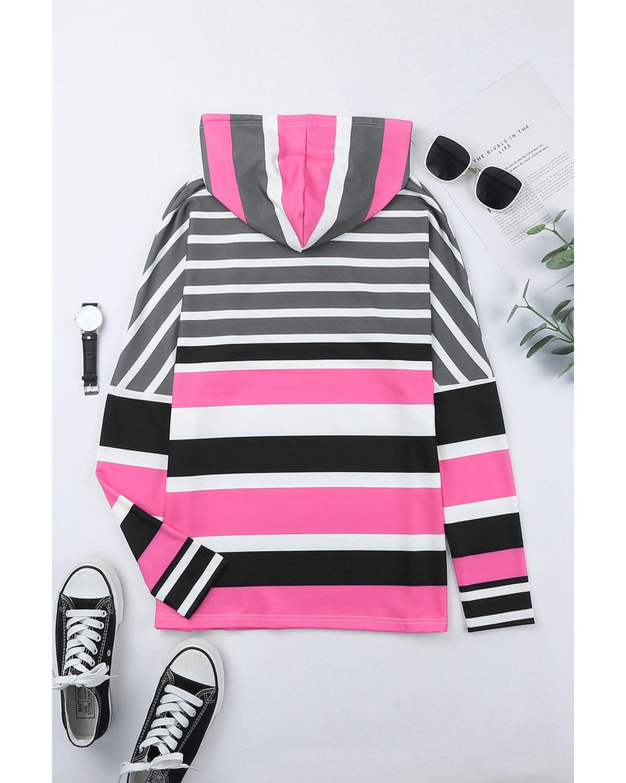 Azura Exchange Striped Drawstring Hoodie - M