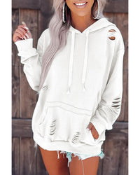 Thumbnail for Azura Exchange Ripped Hooded Sweatshirt with Kangaroo Pocket - 2XL