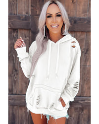 Thumbnail for Azura Exchange Ripped Hooded Sweatshirt with Kangaroo Pocket - 2XL