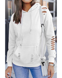 Thumbnail for Azura Exchange Ripped Hooded Sweatshirt with Kangaroo Pocket - 2XL