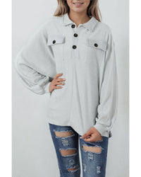 Thumbnail for Azura Exchange Oversized Button Collared Sweatshirt - L