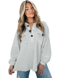 Thumbnail for Azura Exchange Oversized Button Collared Sweatshirt - L