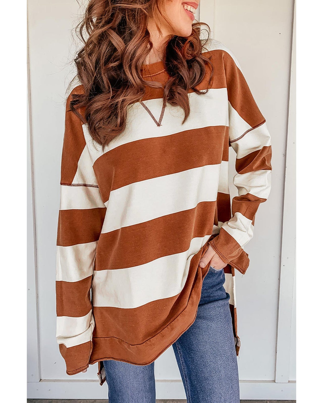 Azura Exchange Drop Shoulder Striped Sweatshirt - 2XL