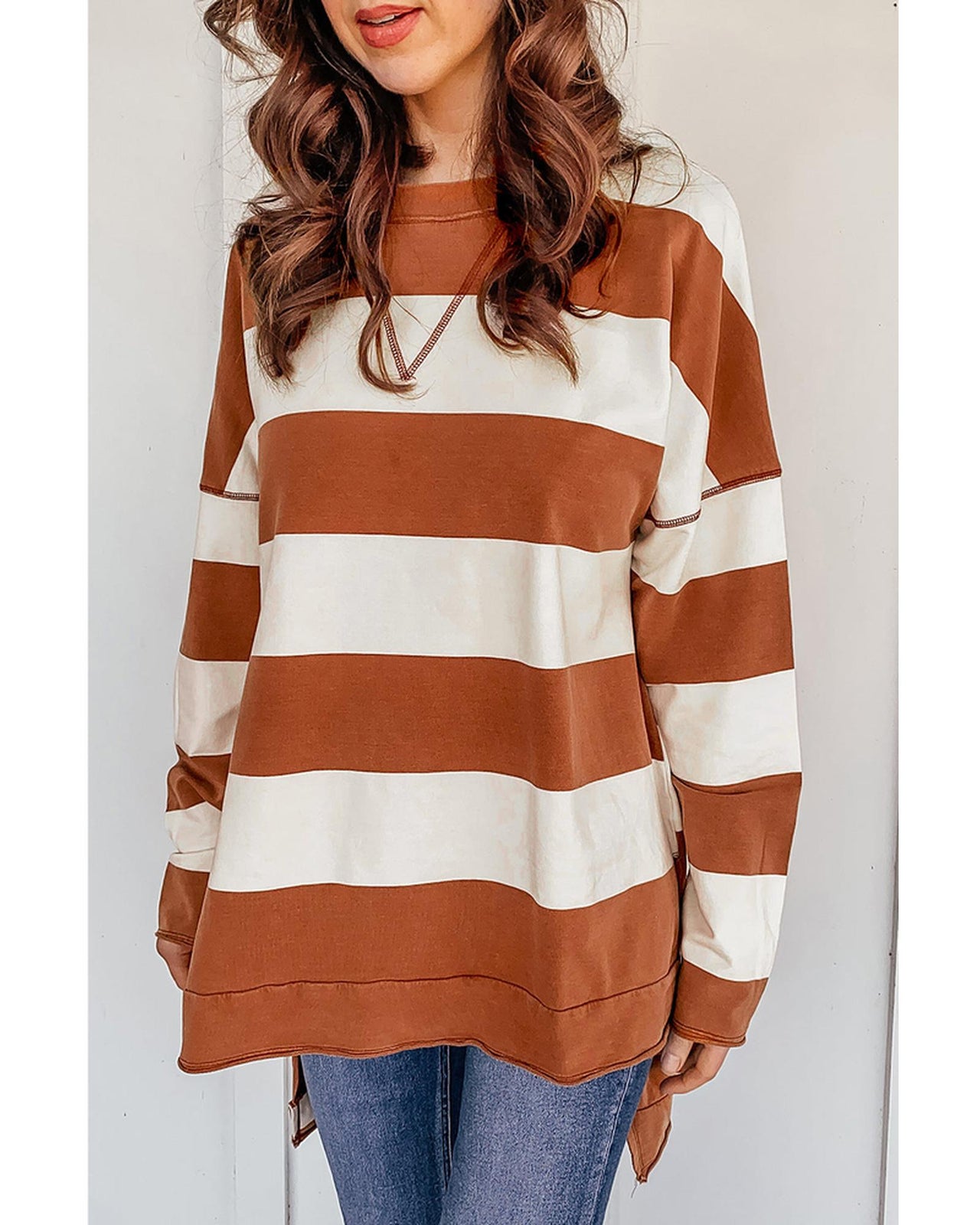 Azura Exchange Drop Shoulder Striped Sweatshirt - 2XL