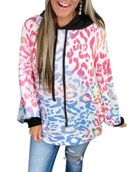 Thumbnail for Azura Exchange Leopard Drawstring Hoodie with Colorful Splicing - S