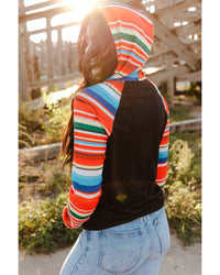 Thumbnail for Azura Exchange Striped Patchwork Kangaroo Pocket Hoodie - M