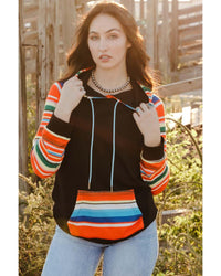 Thumbnail for Azura Exchange Striped Patchwork Kangaroo Pocket Hoodie - M