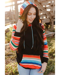 Thumbnail for Azura Exchange Striped Patchwork Kangaroo Pocket Hoodie - M