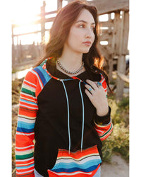 Thumbnail for Azura Exchange Striped Patchwork Kangaroo Pocket Hoodie - M